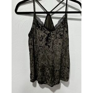Bobbie Brooks Crushed velvet black lace cami Tank Top Womens M Y2K Whimsigoth